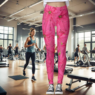 Fuchsia coloured poinsettias, floral pattern leggings