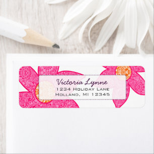 Fuchsia Coral Flowers Purple Dots  Address Label