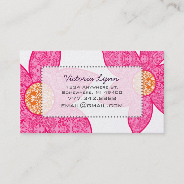 Fuchsia Coral Grey Flowers Business Cards (Front)