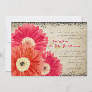 Fuchsia Coral Orange Gerber Daisy Wedding Invite