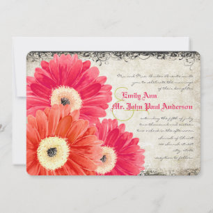 Fuchsia Coral Orange Gerber Daisy Wedding Invite