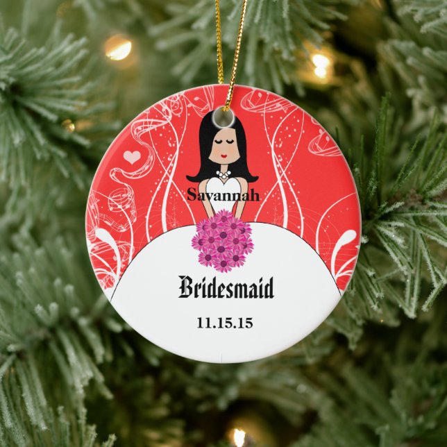 Fuchsia & Coral Wedding Gown Bridesmaid Ornament (Tree)