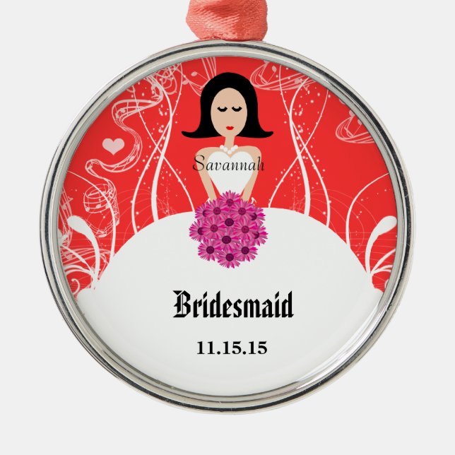 Fuchsia & Coral Wedding Gown Bridesmaid Ornament (Front)