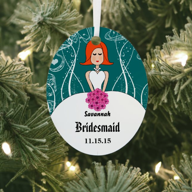 Fuchsia & Coral Wedding Red Hair  Bridesmaid Metal Tree Decoration (Insitu)