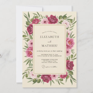 Fuchsia Cream Blossom Wedding Invitation