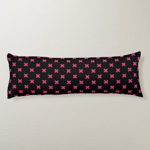 Fuchsia cross stitches on black body cushion