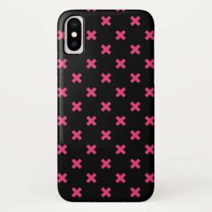 Fuchsia cross stitches on black iPhone x case