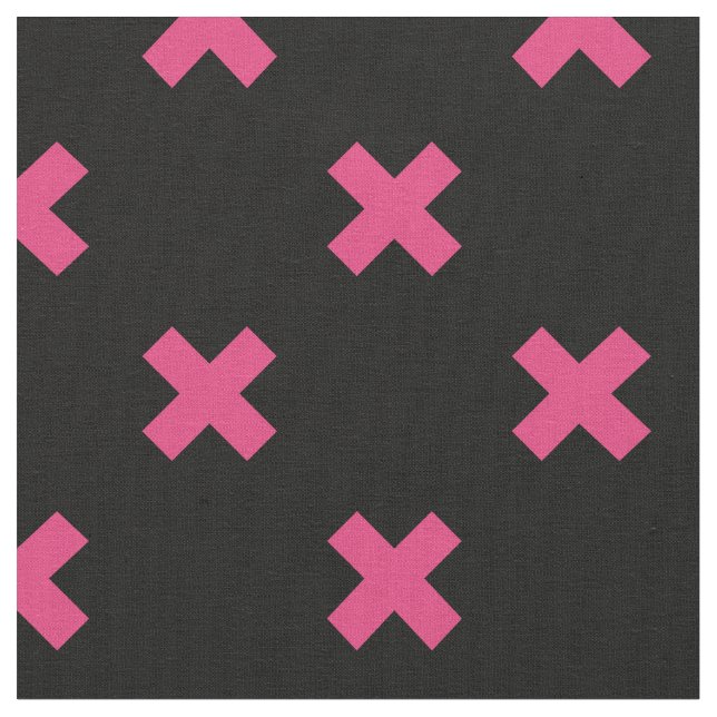 Fuchsia cross stitches on black fabric (Close Up)
