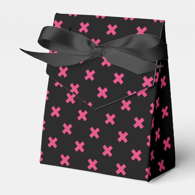 Fuchsia cross stitches on black favour box (Front Side)