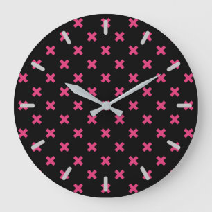 Fuchsia cross stitches on black large clock