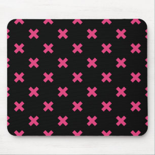 Fuchsia cross stitches on black mouse mat