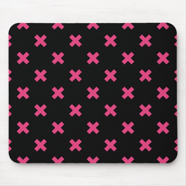 Fuchsia cross stitches on black mouse mat (Front)