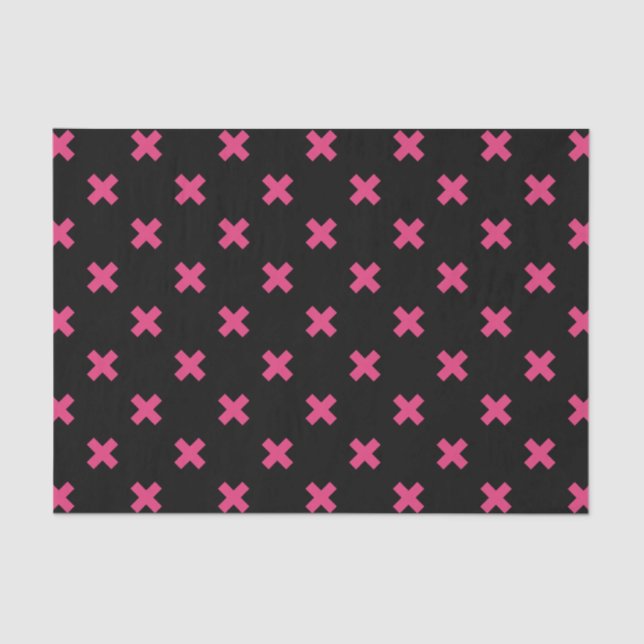 Fuchsia cross stitches on black tissue paper (Front)