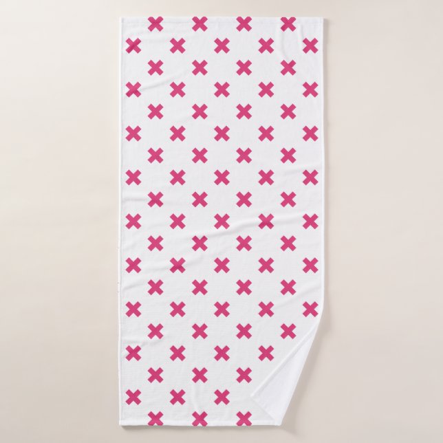 Fuchsia cross stitches on white bath towel (Bath Towel)
