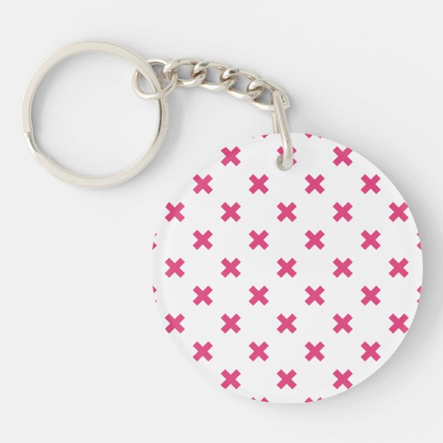 Fuchsia cross stitches on white key ring (Front)