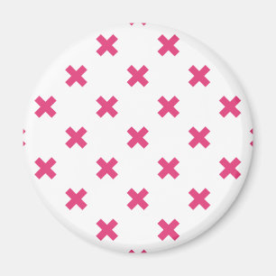 Fuchsia cross stitches on white magnet