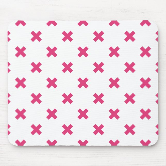 Fuchsia cross stitches on white mouse mat (Front)