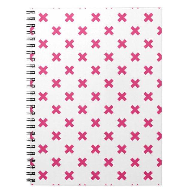 Fuchsia cross stitches on white notebook (Front)