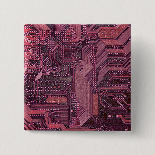 Fuchsia Cyber Circuit Board Tech Art Electronics 15 Cm Square Badge