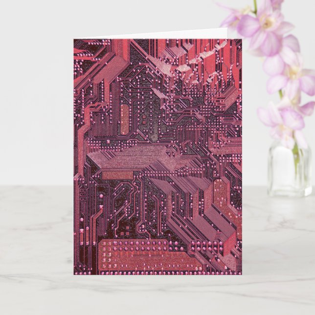 Fuchsia Cyber Circuit Board Tech Art Electronics Card (Orchid)