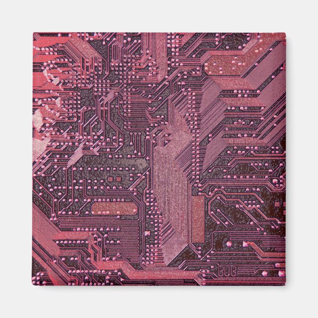 Fuchsia Cyber Circuit Board Tech Art Electronics Magnet (Front)