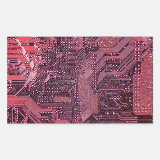 Fuchsia Cyber Circuit Board Tech Art Electronics Rectangular Sticker (Front)