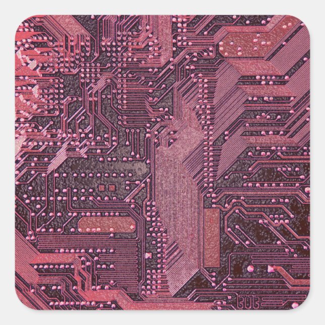 Fuchsia Cyber Circuit Board Tech Art Electronics Square Sticker (Front)