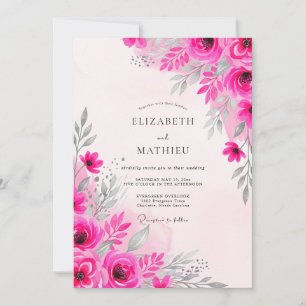 Fuchsia Dainty Watercolor Wedding Invitation