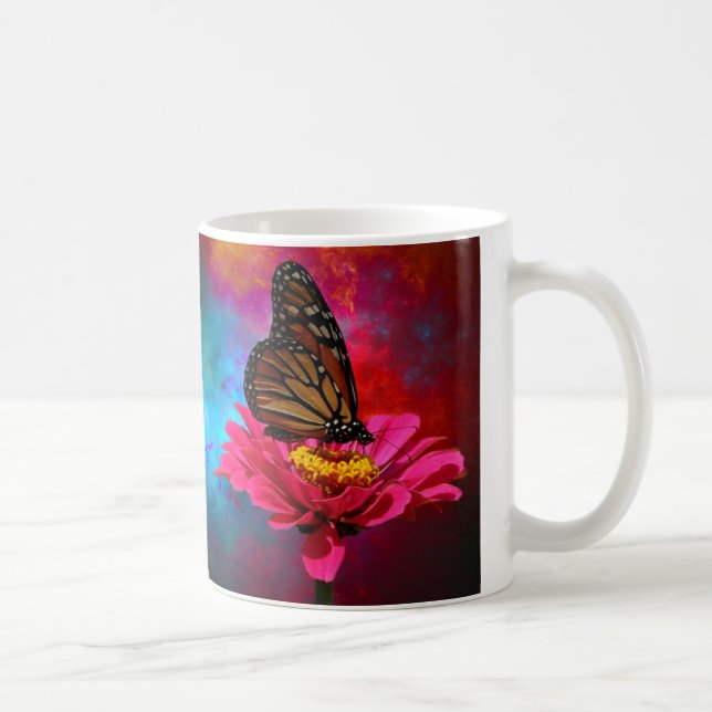 fuchsia daisy turquoise teal bohemian butterfly coffee mug (Right)