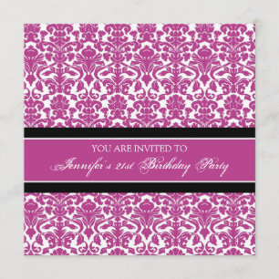 Fuchsia Damask 21st Birthday Party Invitations