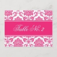 Fuchsia Damask Wedding Table Number