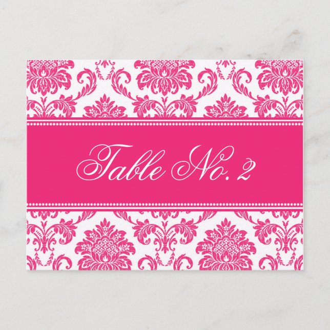 Fuchsia Damask Wedding Table Number Postcard (Front)