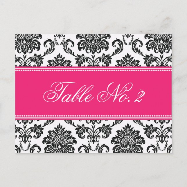 Fuchsia Damask Wedding Table Number Postcard (Front)