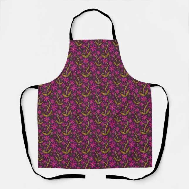 Fuchsia | Dancing Watercolor Daisies Apron (Front)