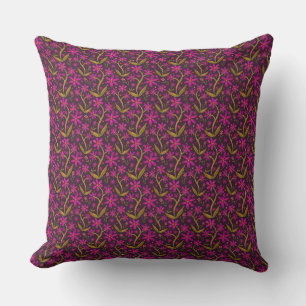 Fuchsia   Dancing Watercolor Daisies Cushion
