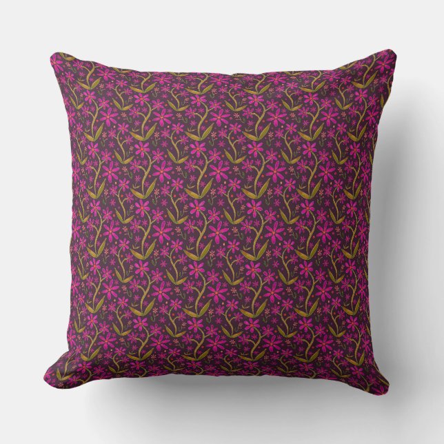 Fuchsia | Dancing Watercolor Daisies Cushion (Front)