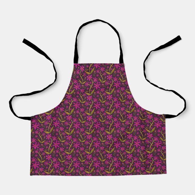 Fuchsia | Dancing Watercolor Daisies Kids Apron (Front)