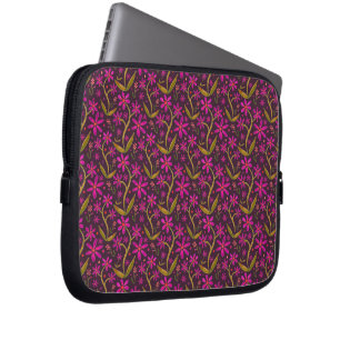 Fuchsia Dancing Watercolor Daisies Laptop Sleeve