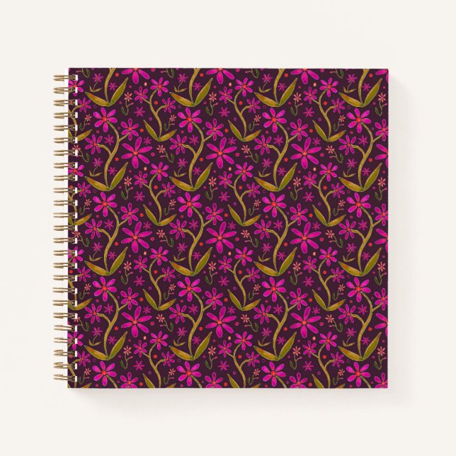 Fuchsia | Dancing Watercolor Daisies Notebook (Front)