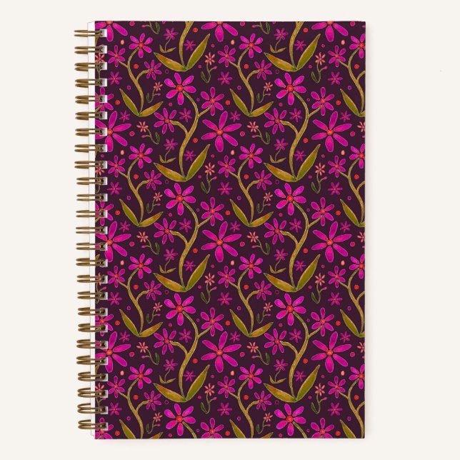 Fuchsia | Dancing Watercolor Daisies Notebook (Front)