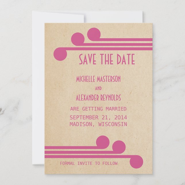 Fuchsia Deco Chic Save the Date Invite (Front)