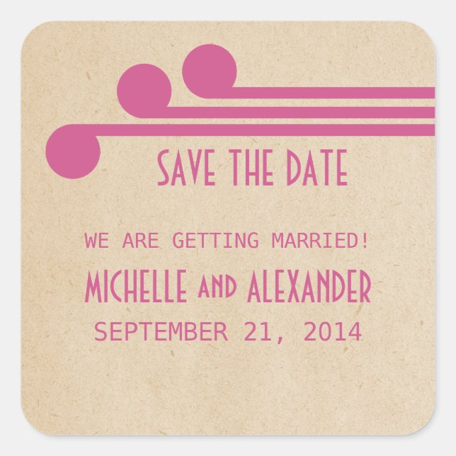 Fuchsia Deco Chic Save the Date Stickers (Front)