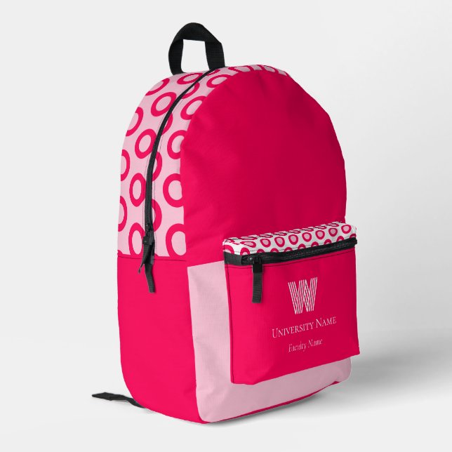 Fuchsia Dots Fantasy Student Monogram Printed Backpack (Back Corner Left)
