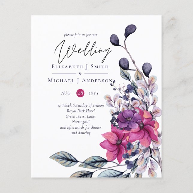 Fuchsia Dreams BUDGET Wedding Invitation (Front)