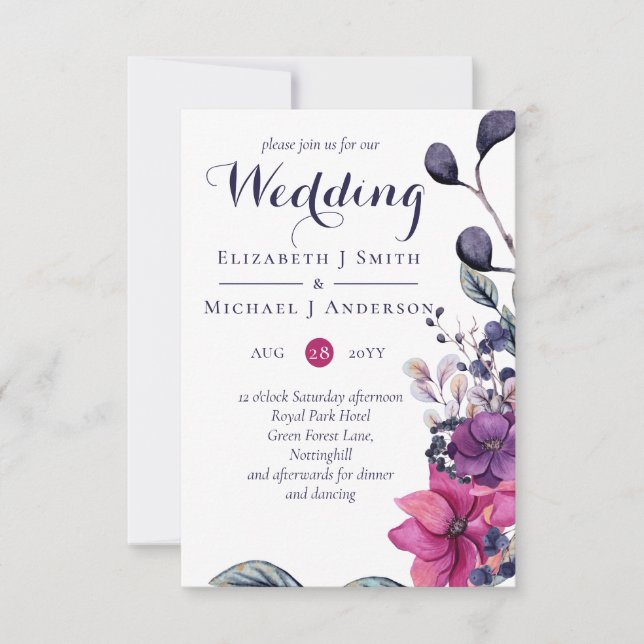 Fuchsia Dreams Wedding Invitation with Env SMALL (Front)