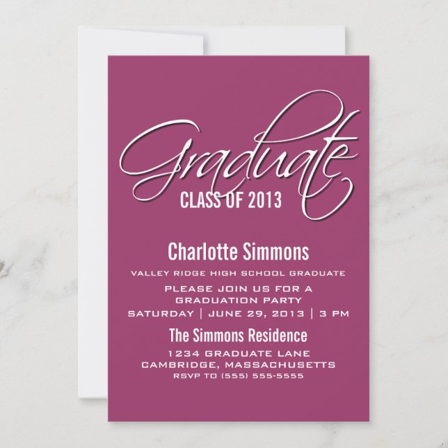 Fuchsia Elegant Script Graduation Invite (Front)