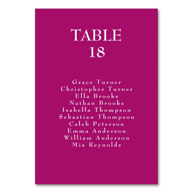 Fuchsia Enchantment + Guest list Electric Fuchsia Table Number (Front)