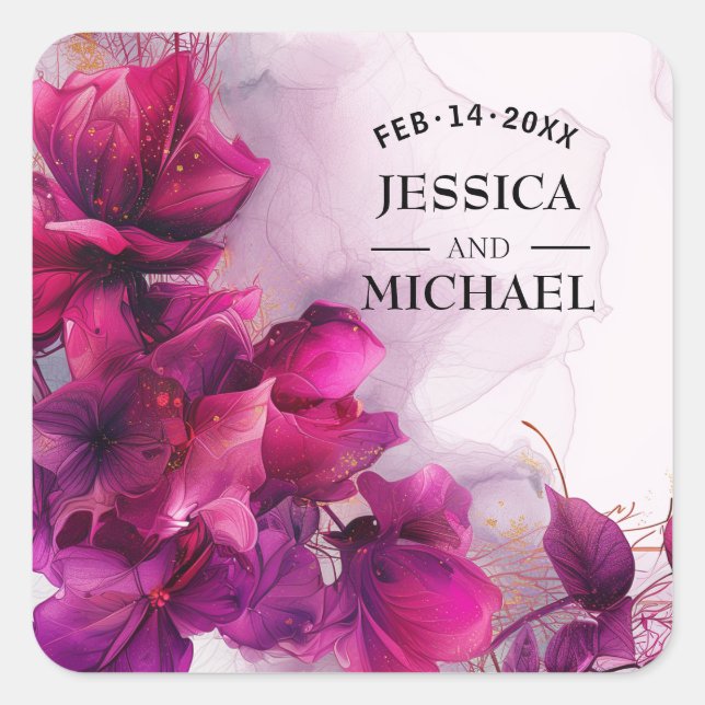  Fuchsia Enchantment: Watercolor  Square Sticker (Front)