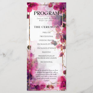 Fuchsia Enchantment: Watercolor wedding program Programme