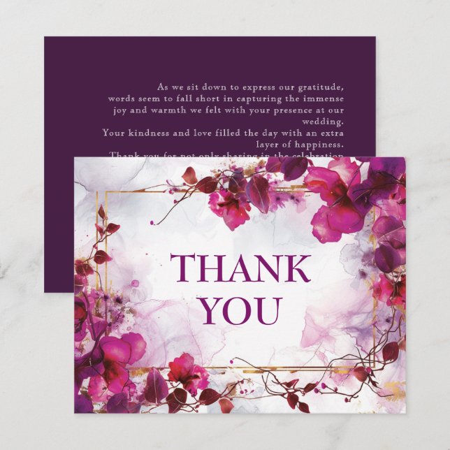 Fuchsia Enchantment: Watercolor Wedding Thank You Card (Front/Back)